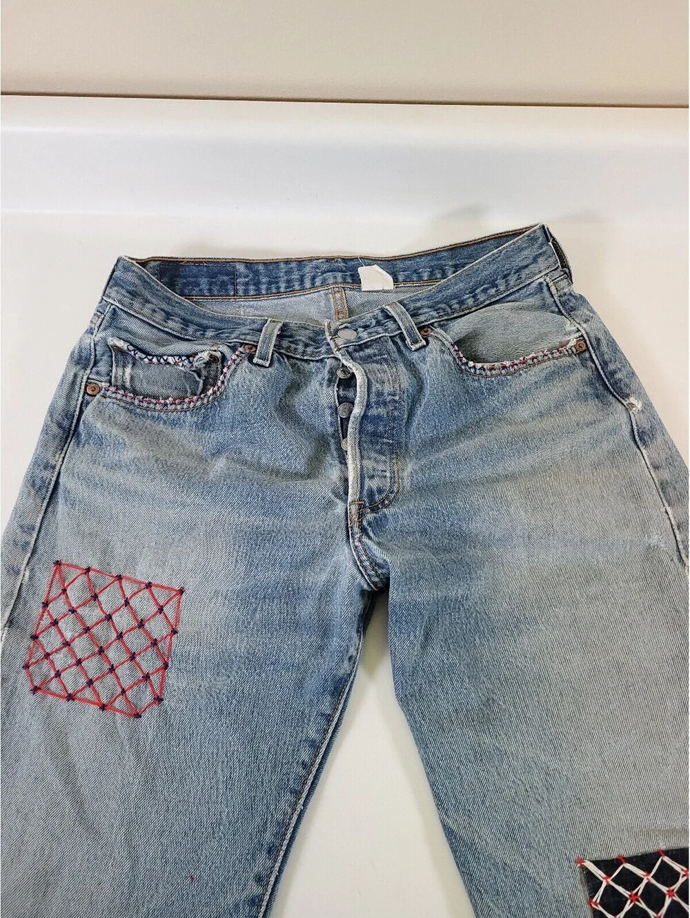 Vintage levis 501 xx 34x38 sashiko patchwork boro jeans 35 inseam